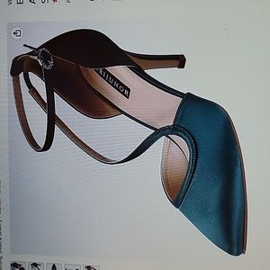 ERIJUNOR dark green mid heel ankle strap evening pump point toe satin sz 8 NEW…